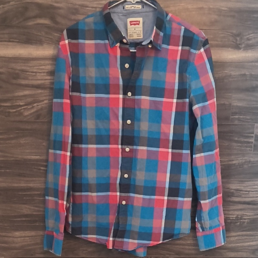 Levi’s Men’s Plaid Button Down Shirt | Multi-Color Blue Red Grey | Size M